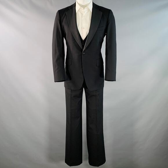 PAUL STUART Size 38 Regular Black Wool Notch Lapel 3 Piece Tuxedo - Picture 2 of 13